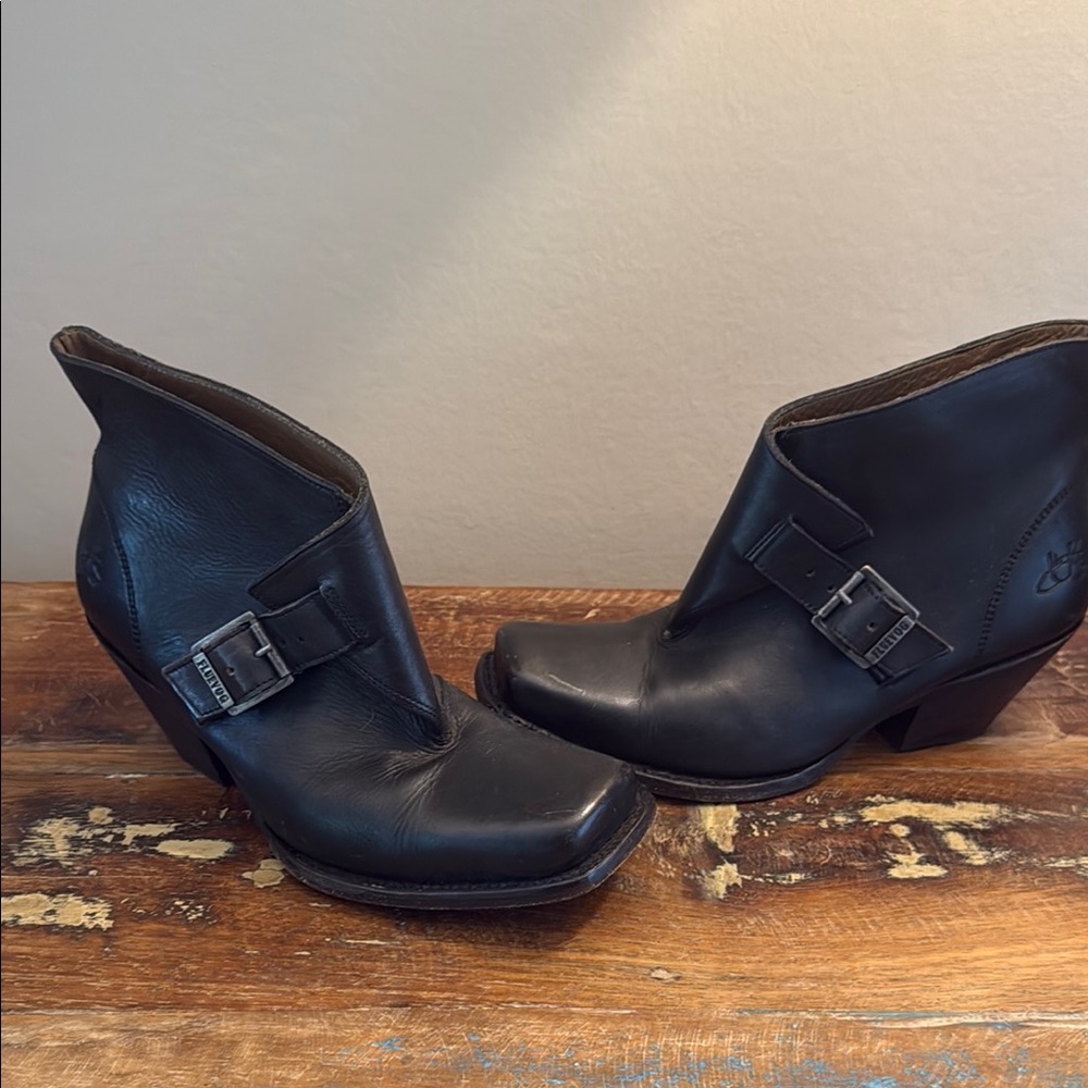 John Fluevog the Shana Black Leather Ankle Booties